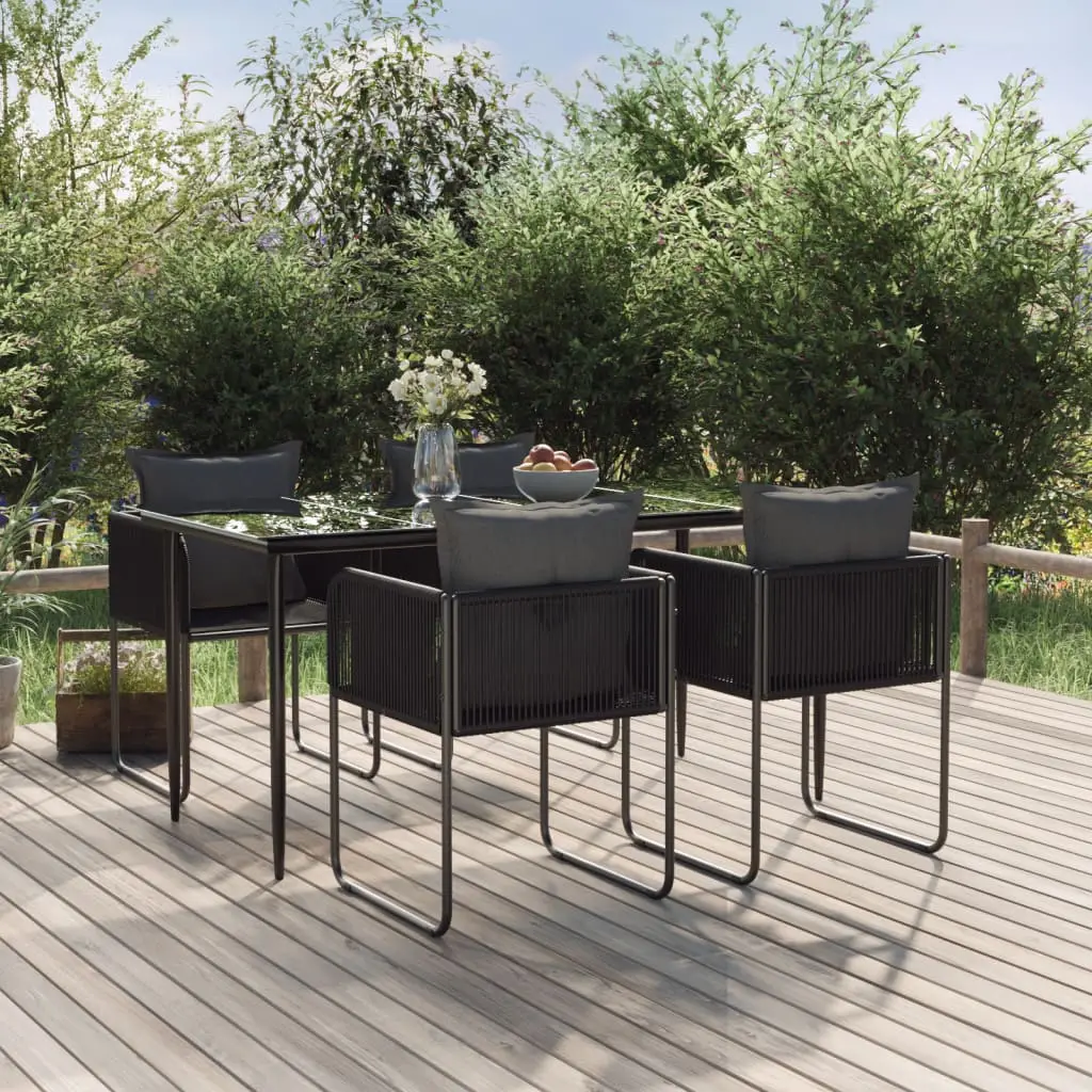 Ensemble de Repas 5pcs Résine Tressée pour Jardin Table Verre Noir – ComfortXL Outdoor Living