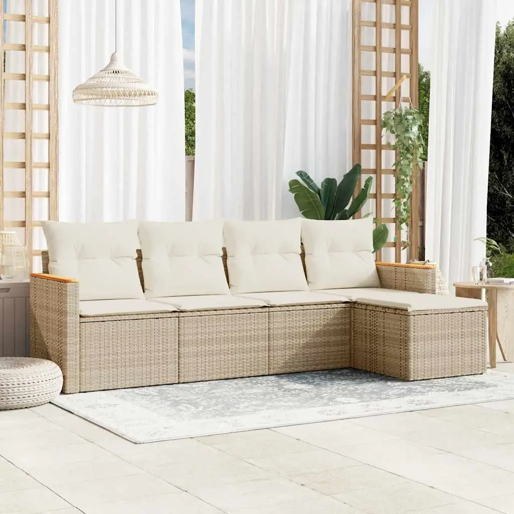 Ensemble canapé modulable 5 pcs résine tressée avec pouf pour balcon Beige – ComfortXL Outdoor Living