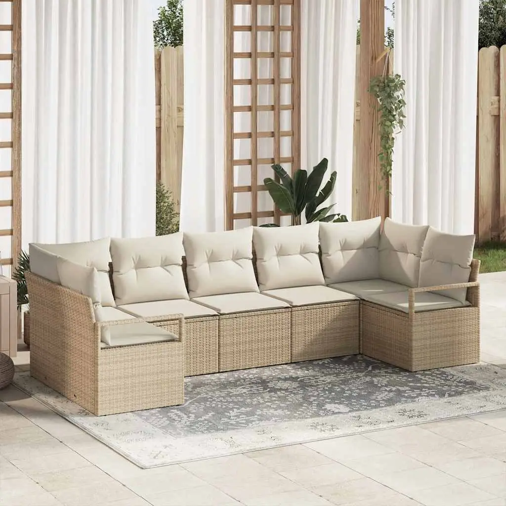 Ensemble de Canapés avec coussin 7 pcs Beige polyrotin vidaXL 3346531