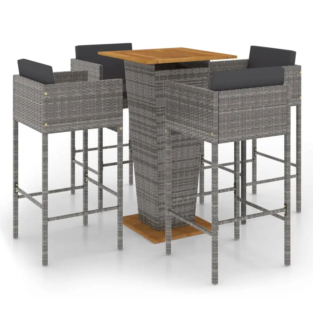 Ensemble de 5 pcs bar de jardin – Mobilier d’extérieur – Mobilier de jardin et coussins Résine tressée Gris-JU2000