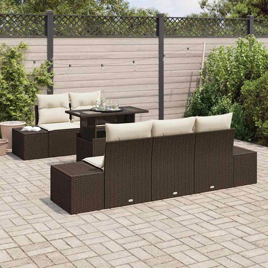 Ensemble Canapé Longue Détente 6 Pièces Marron et Crème Polyrotin – ComfortXL Outdoor Living