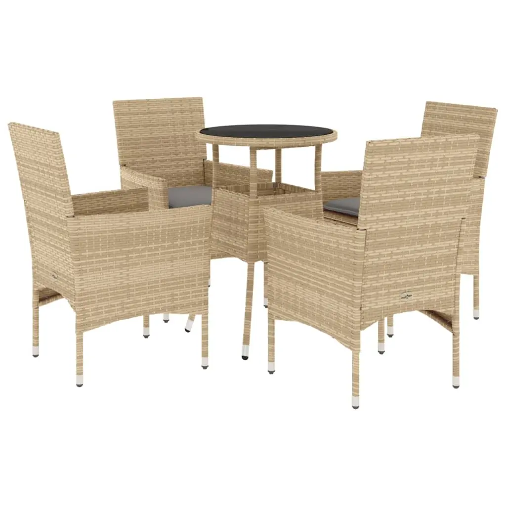 Ensemble de 5 pcs table de jardin et chaises avec coussins – mobilier de jardin beige rotin verre-JU2867