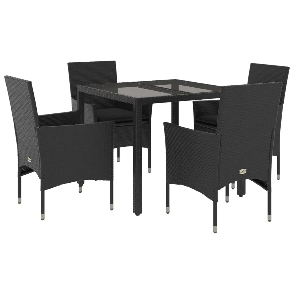 Ensemble de 5 pcs table de jardin et chaises avec coussins – mobilier de jardin noir rotin verre-JU2909