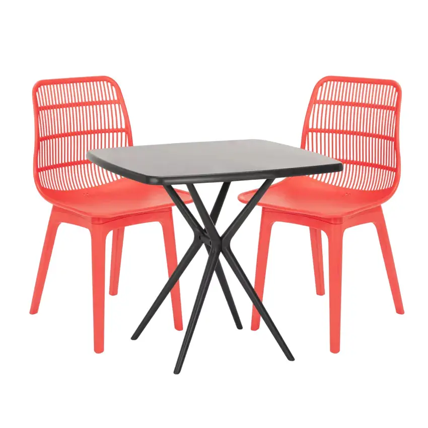 Ensemble de 2 chaises en polypropylène et 1 table 70×70 cm Atlantide+|Rouge