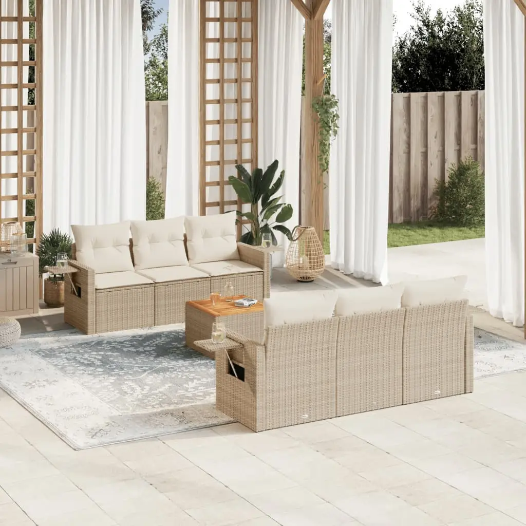 Ensemble de Jardin 7 Pièces Poly Rotin Beige pour 6 Personnes avec Coussins Confort – ComfortXL Outdoor Living