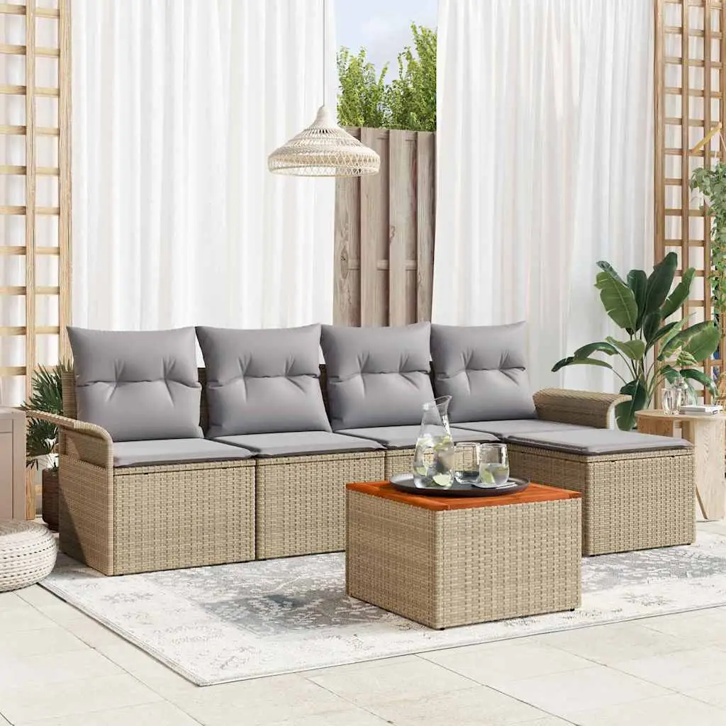 Ensemble de jardin 6 places avec rangement et pouf modulable Beige – ComfortXL Outdoor Living