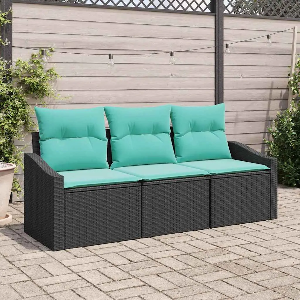 Ensemble de Canapés avec coussin 3 pcs Noir polyrotin vidaXL 3346586
