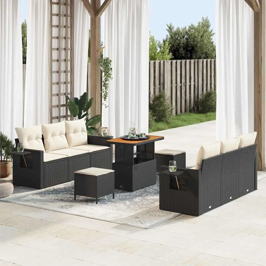 Ensemble de canapé de jardin avec coussin 9 pcs Noir polyrotin vidaXL 3361700