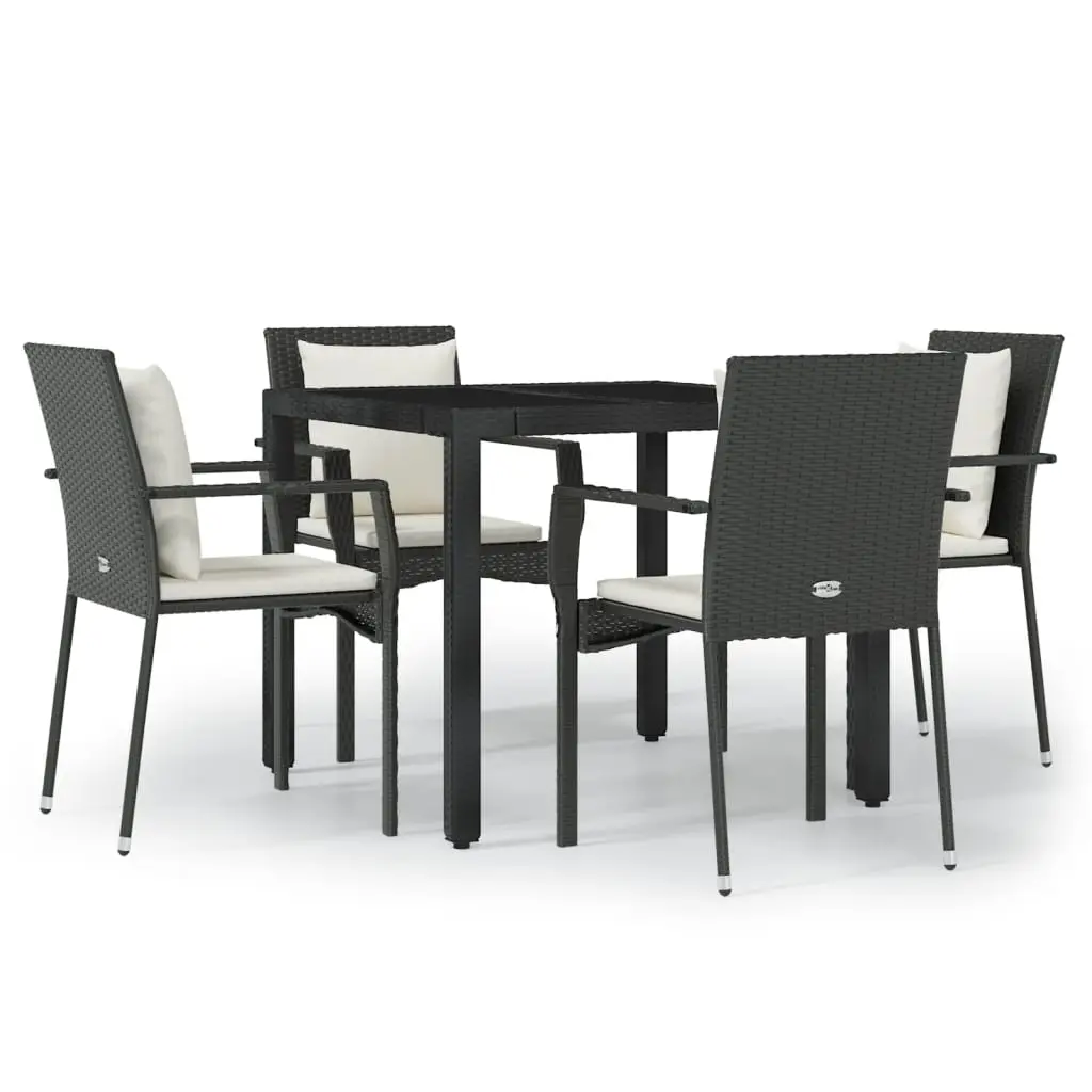 Ensemble de 5 pcs table de jardin et chaises avec coussins – mobilier de jardin Noir Résine tressée ny575
