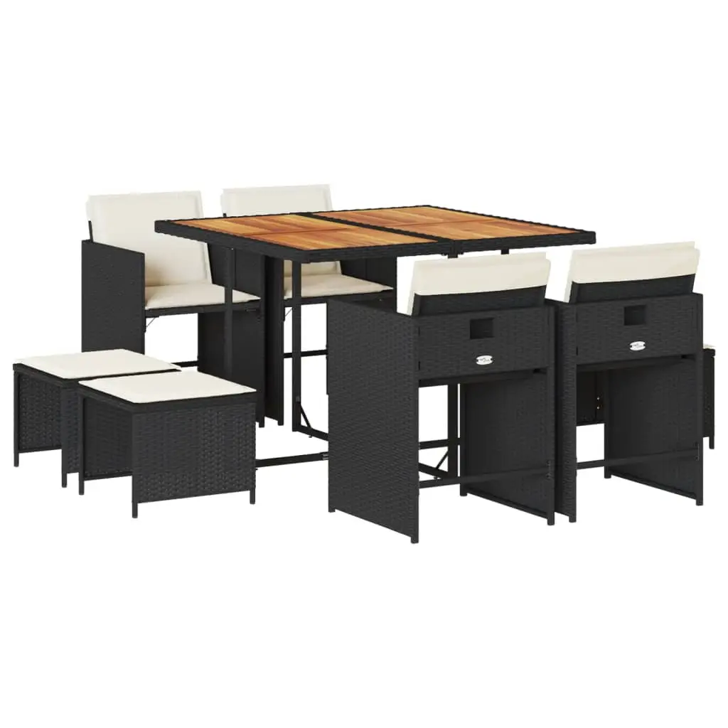 Ensemble de 9 pcs table de jardin avec chaises – mobilier de jardin coussins noir résine tressée-JU2474