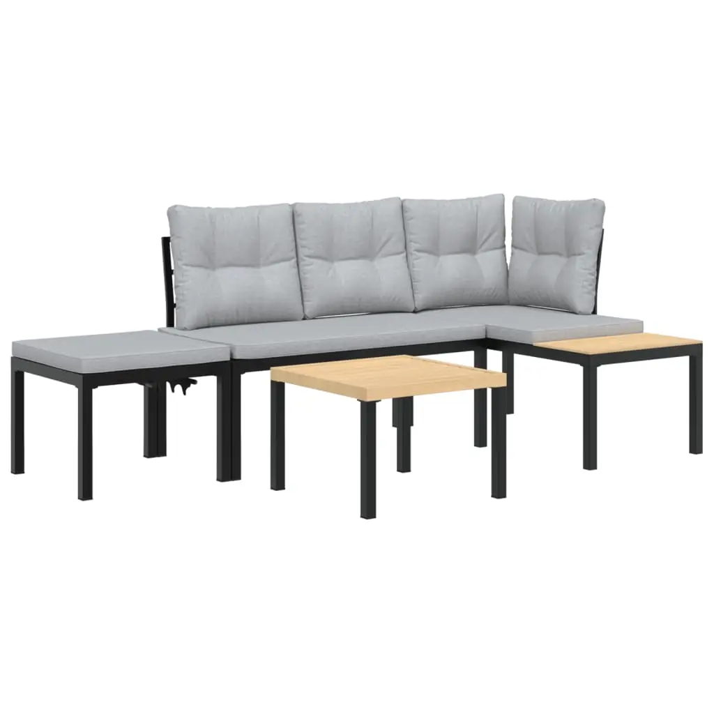 Ensemble de 4 pcs banc de jardin avec coussins – Banc d’extérieur – Banquette noir-JU11372