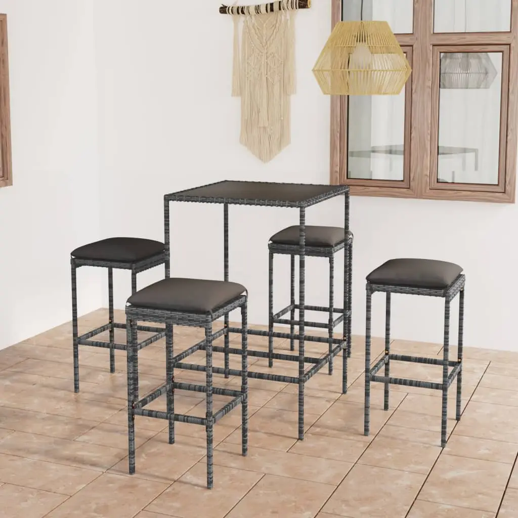 Ensemble de bar de jardin 5 pcs et coussins Résine tressée Gris vidaXL 3064821