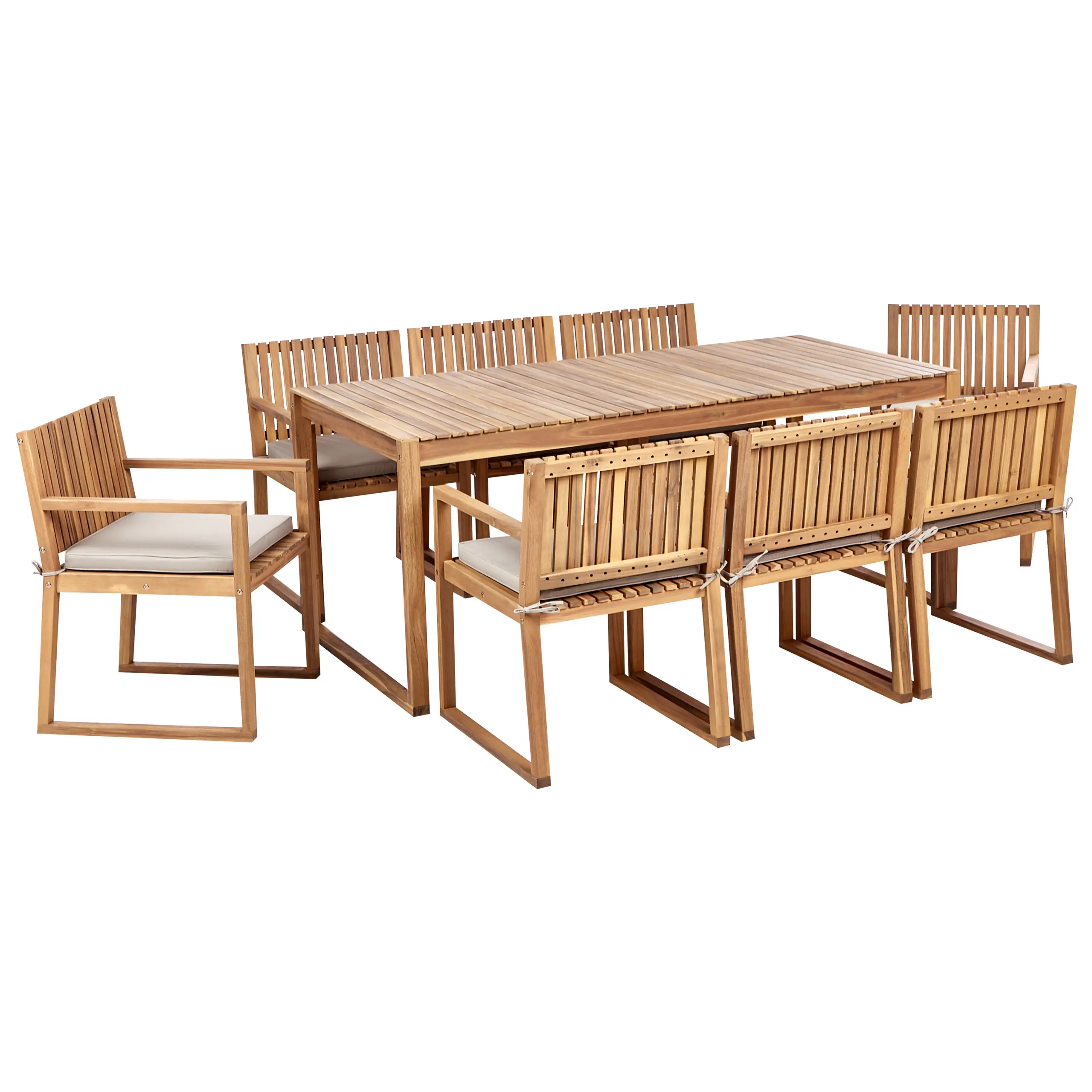 Ensemble de Jardin 8 Places avec Coussins Taupe en Bois d’Acacia Table et Chaises Style Rustique