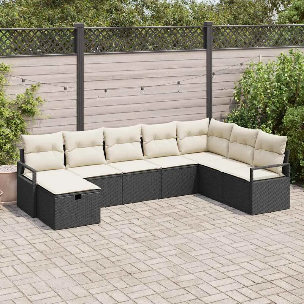 Ensemble de Canapés avec coussin 8 pcs Noir et Crème polyrotin vidaXL 3359226