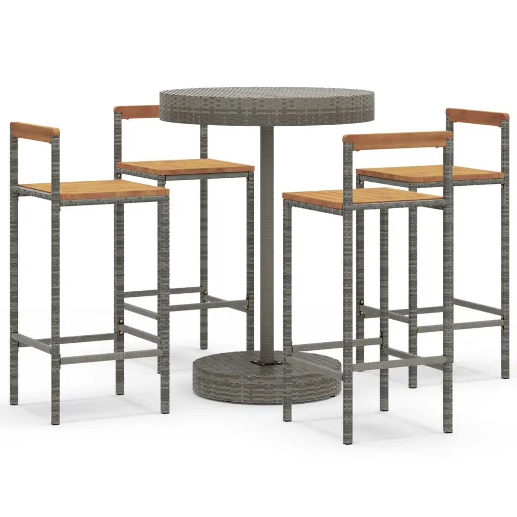 Ensemble de 5 pcs bar de jardin – Mobilier d’extérieur gris poly rotin/bois massif acacia-JU2165
