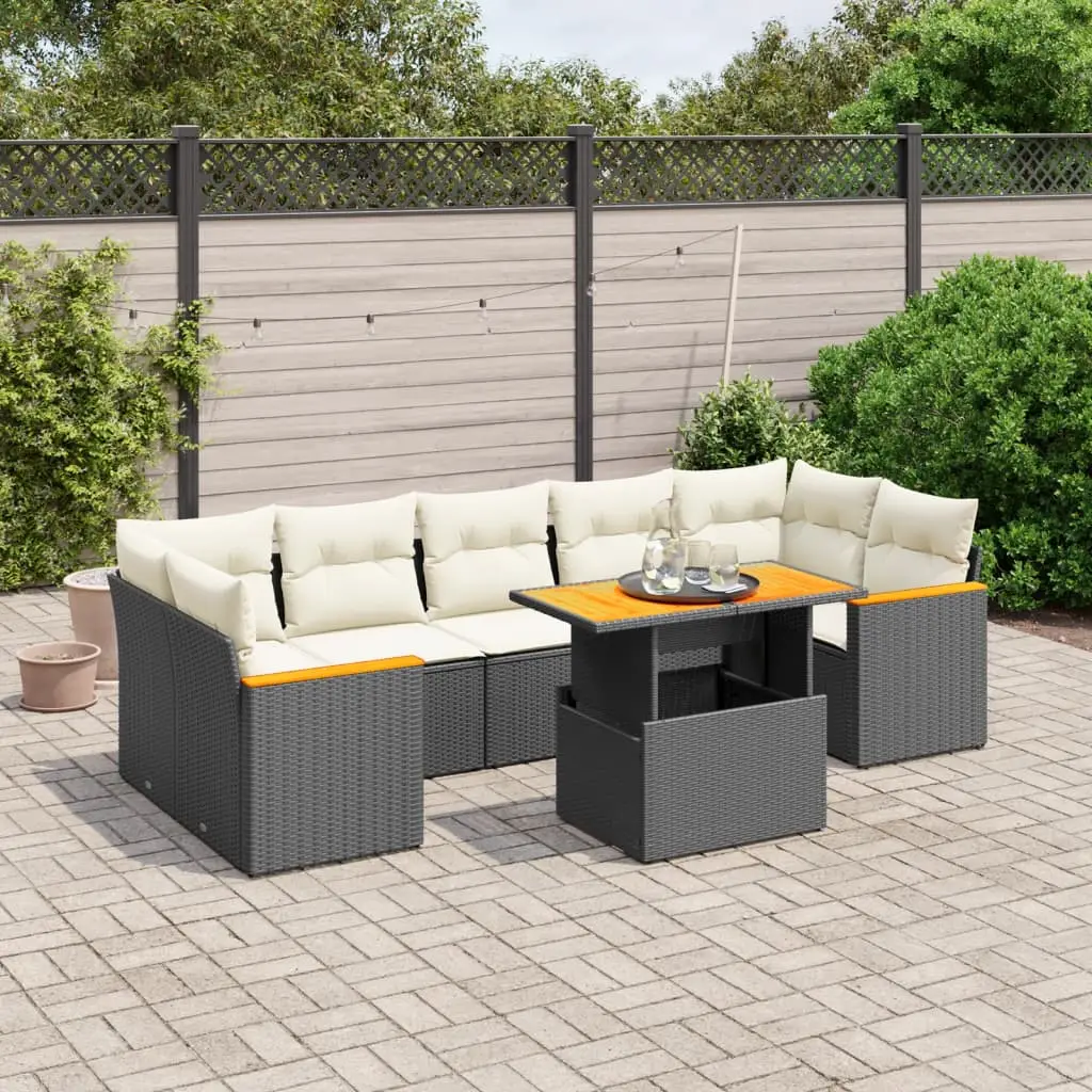 Ensemble de jardin 7 places en résine tressée avec table modulable Noir – ComfortXL Outdoor Living