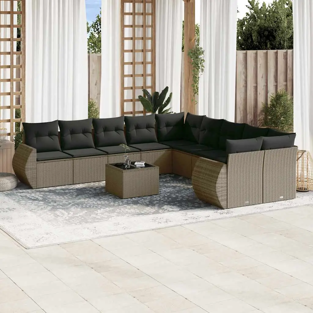 Ensemble de Jardin Gris Clair 10 Places Résine Tressée avec Rangement Modulable Table Basse pour Extérieur Gris – ComfortXL Outdoor Living