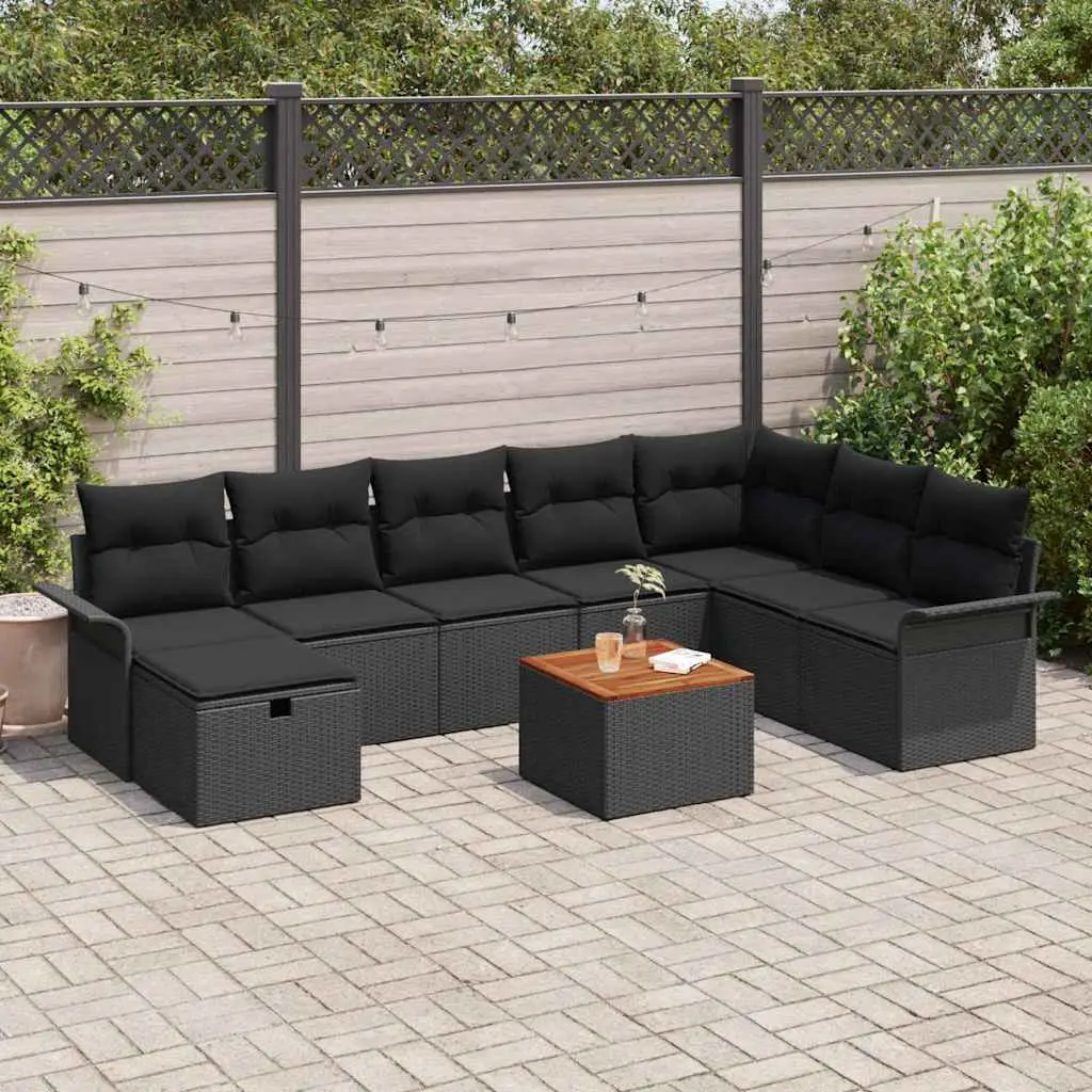 Ensemble de canapé de jardin avec coussin 9 pcs Noir polyrotin vidaXL 3359471