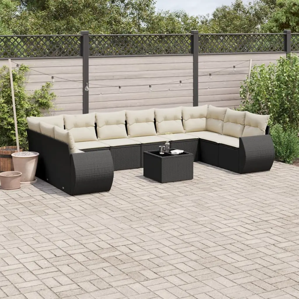 Ensemble canapé de jardin 10 places résine tressée modulable avec rangement et table basse verre Noir – ComfortXL Outdoor Living