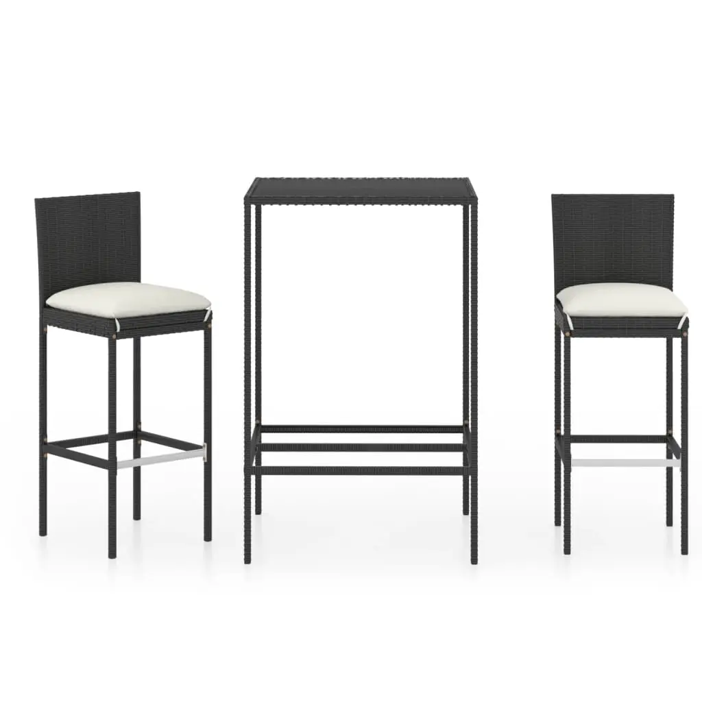 Ensemble de 3 pcs bar de jardin – Mobilier d’extérieur – Mobilier de jardin et coussins Résine tressée Noir-JU2025