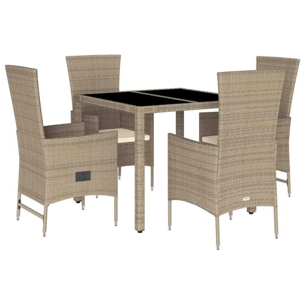 Ensemble de 5 pcs table de jardin et chaises avec coussins – mobilier de jardin Beige poly rotin-JU2679