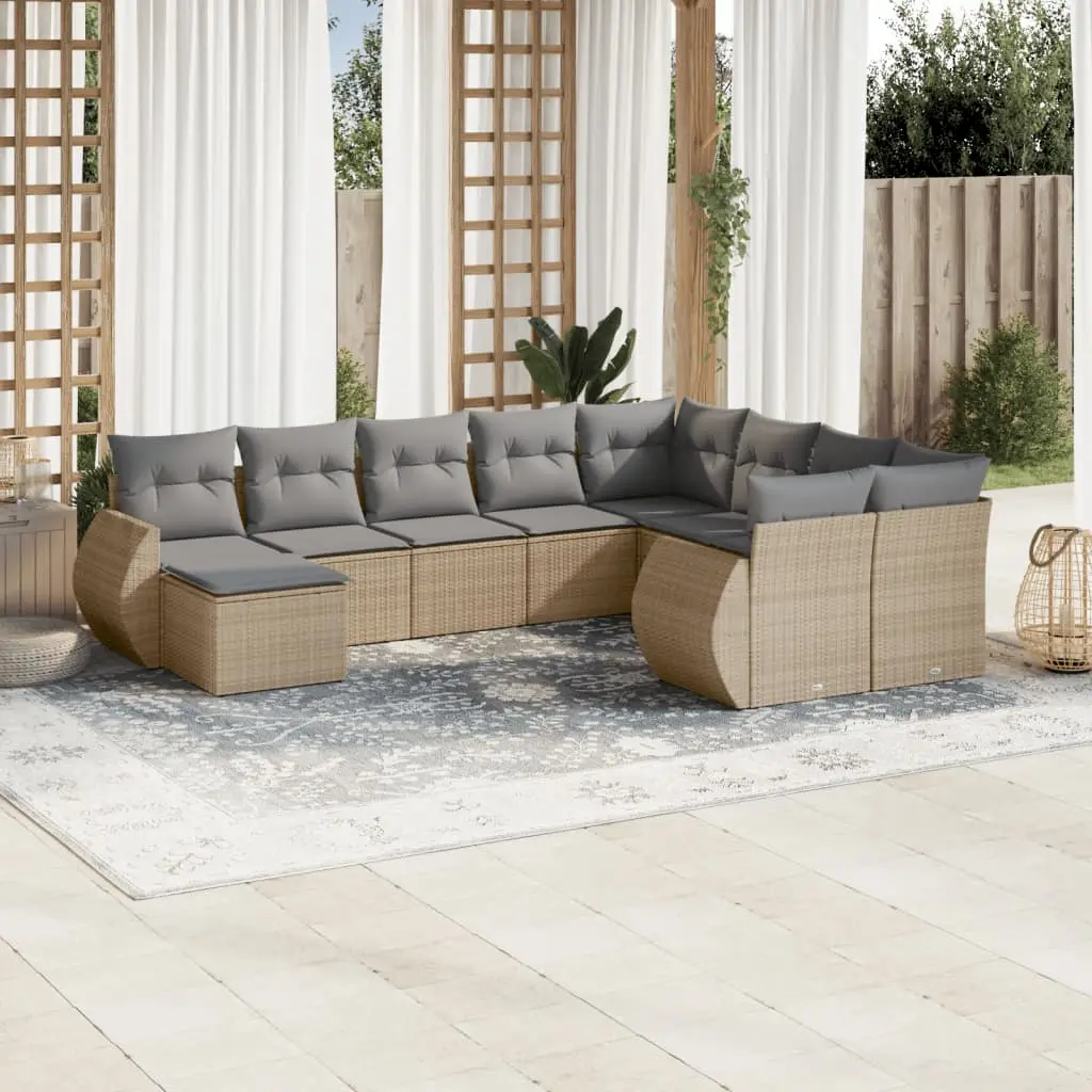 Ensemble de jardin 9 places modulable en résine tressée avec rangement pratique Beige – ComfortXL Outdoor Living