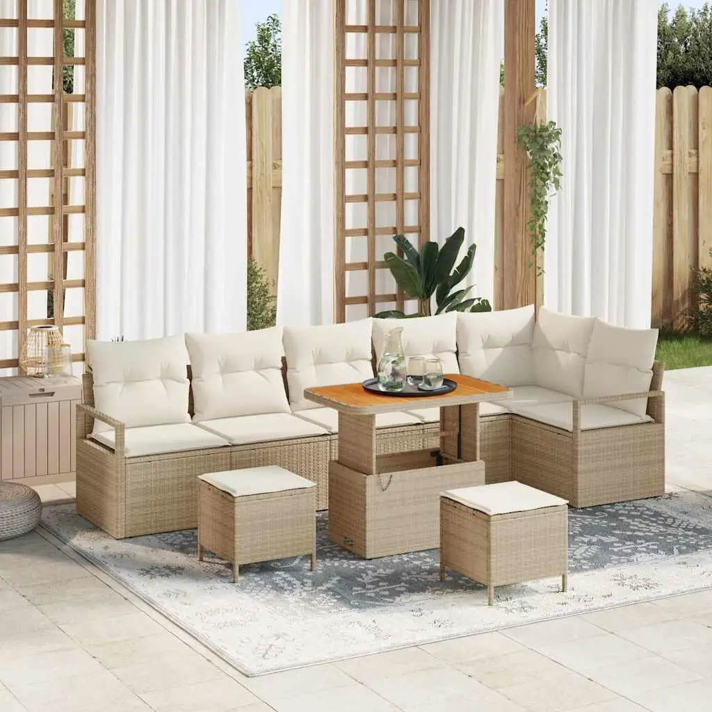 Ensemble Canapé de Jardin 9 Éléments en Poly Rotin Tissé à la Main Beige – ComfortXL Outdoor Living