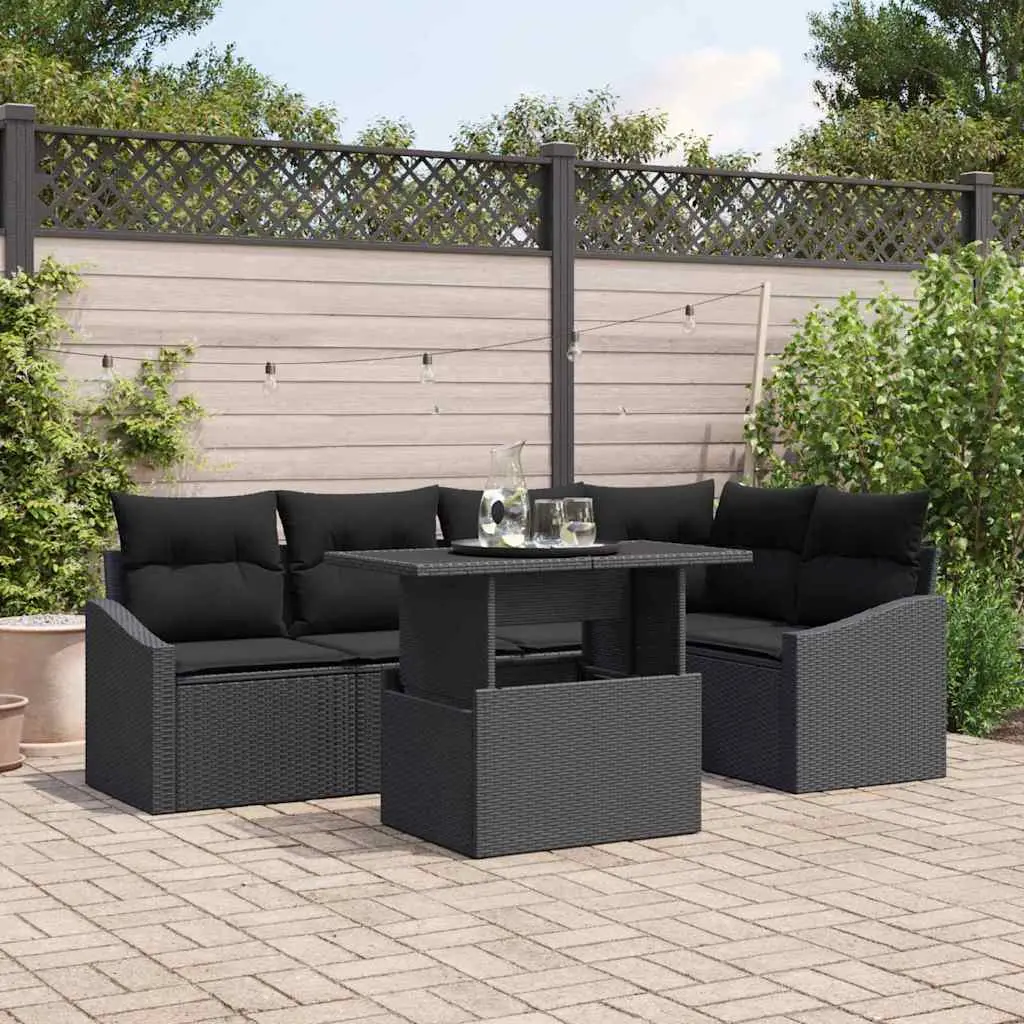 Ensemble de canapé de jardin avec coussin Réglable 6 pcs Noir vidaXL 3357746