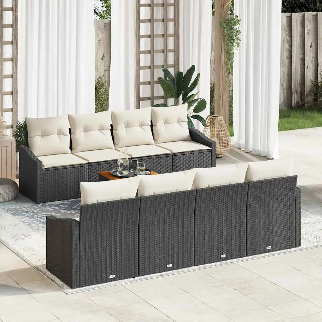 Ensemble de canapé de jardin avec coussin 9 pcs Noir polyrotin vidaXL 3347803