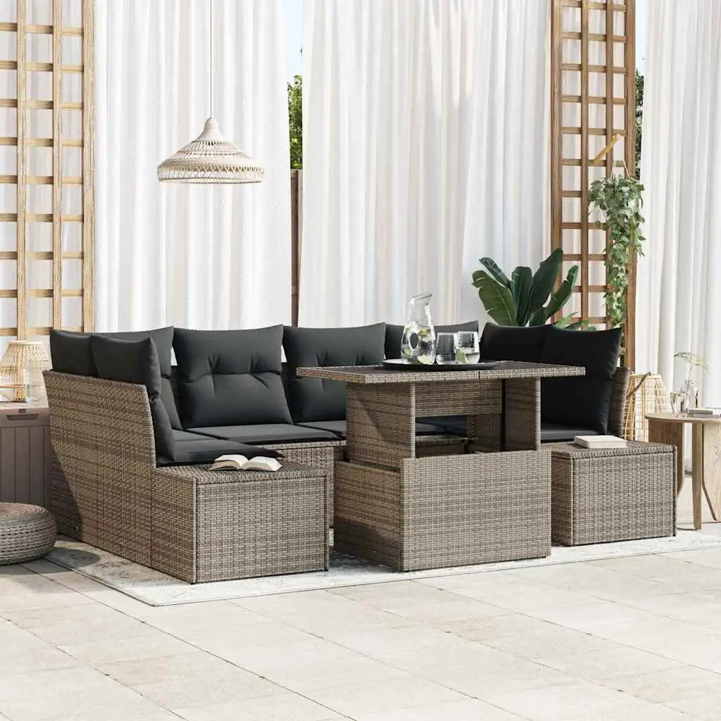 Ensemble de Canapés avec coussin 7 pcs Gris polyrotin vidaXL 3349115