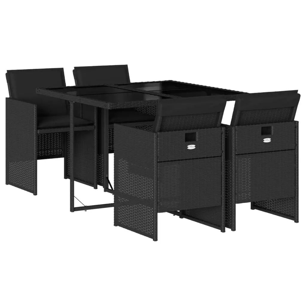 Ensemble de 5 pcs table de jardin et chaises avec coussins – mobilier de jardin Noir Résine tressée-JU2334