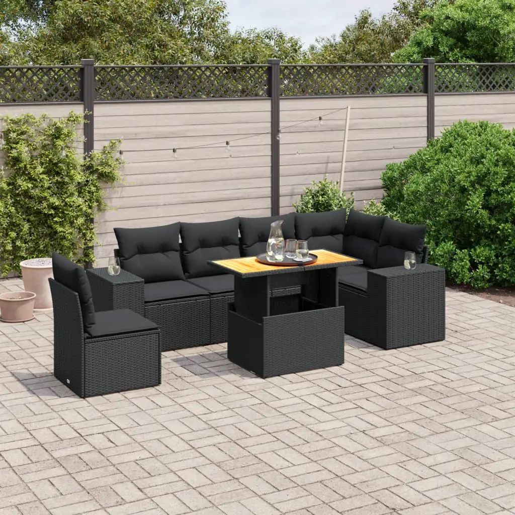 Ensemble de jardin 7 places modulable résine tressée Noir avec table à hauteur réglable – ComfortXL Outdoor Living