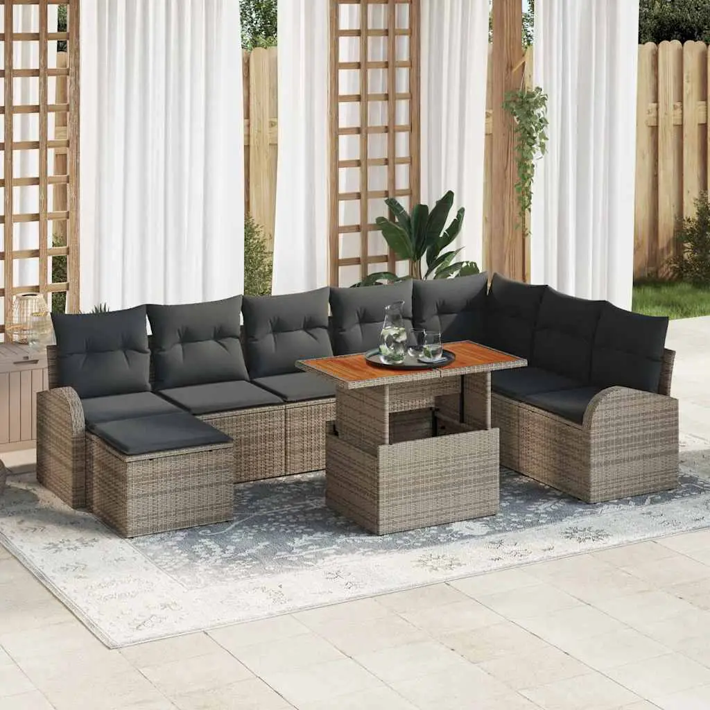Ensemble de canapé de jardin avec coussin 9 pcs Gris vidaXL 3349621