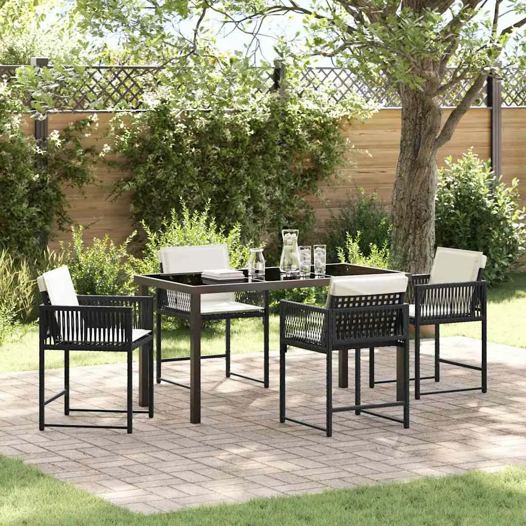 Ensemble de salle à manger pour jardin 5 pcs Noir polyrotin vidaXL 3380742 Noir et blanc crème
