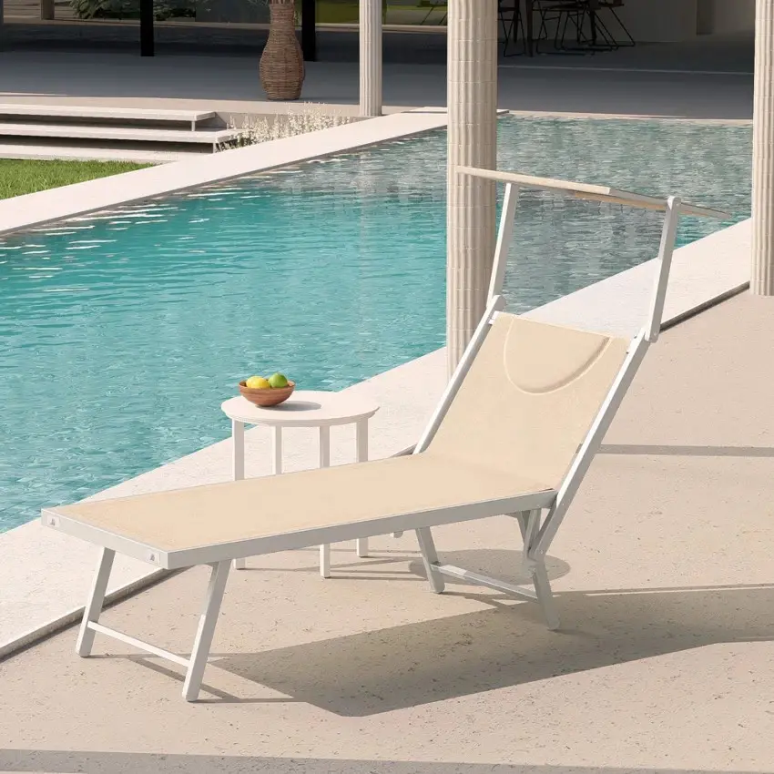 Ensemble de 2 chaises longues avec parasol Hawaii Beige
