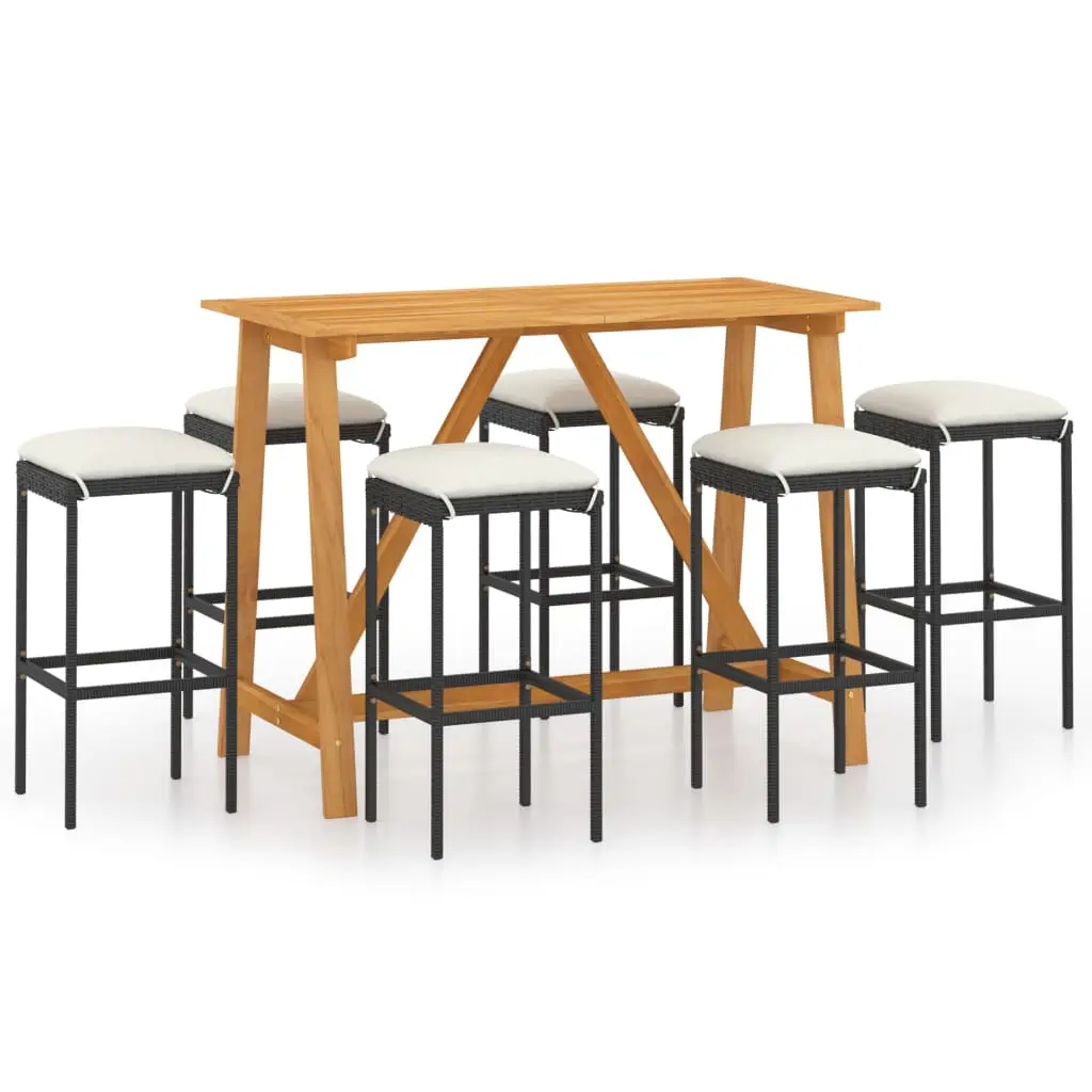 Ensemble de 7 pcs bar de jardin – Mobilier d’extérieur avec coussins Noir-JU1993