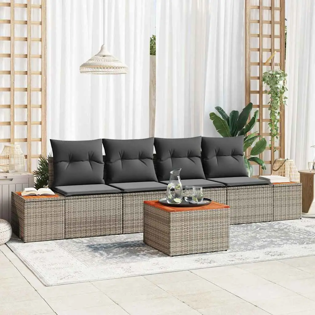 Ensemble d’extérieur 5 pcs avec rangement et table en poly rotin Gris – ComfortXL Outdoor Living