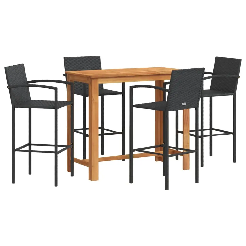 Ensemble de 5 pcs bar de jardin – Mobilier d’extérieur – Mobilier de jardin noir bois massif acacia rotin-JU2225