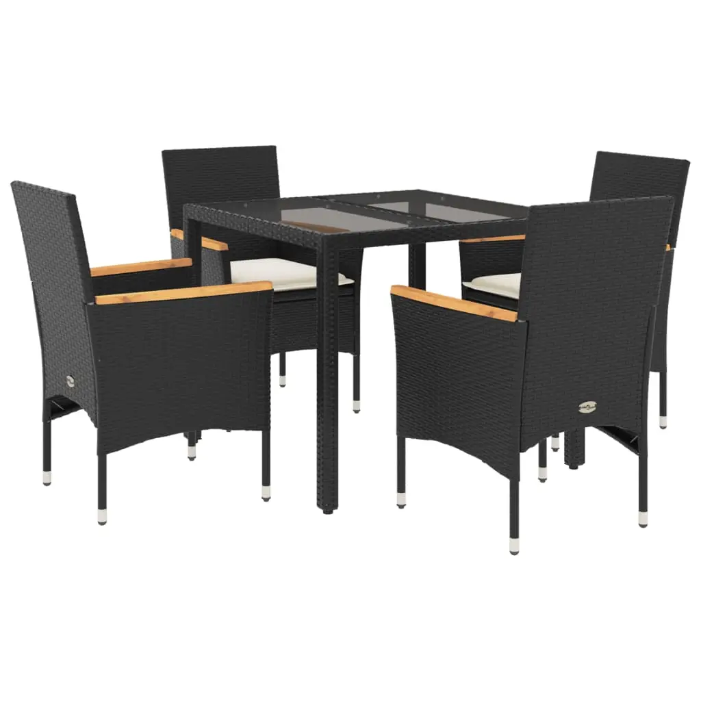 Ensemble de 5 pcs table de jardin et chaises avec coussins – mobilier de jardin noir rotin verre-JU2893