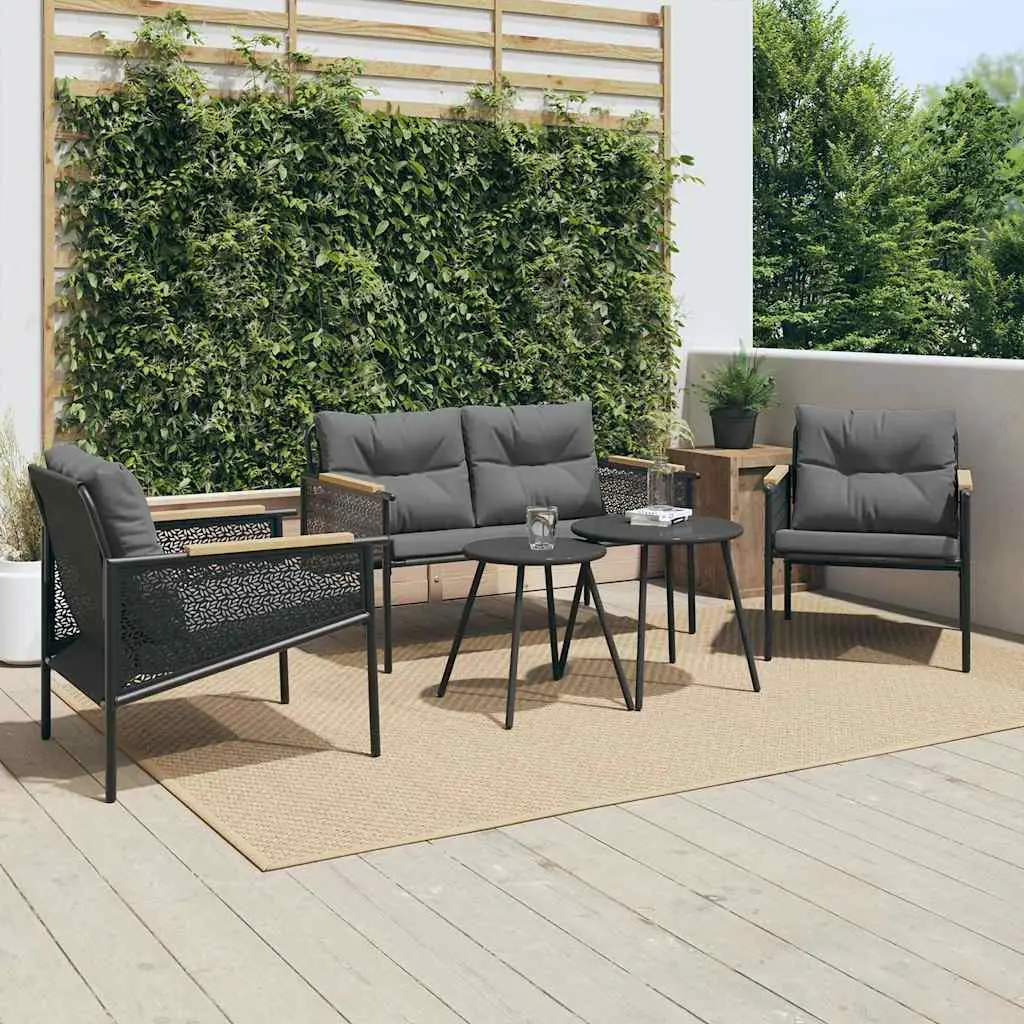Ensemble de meubles de balcon avec coussins 5 pcs noir acier vidaXL 3283636