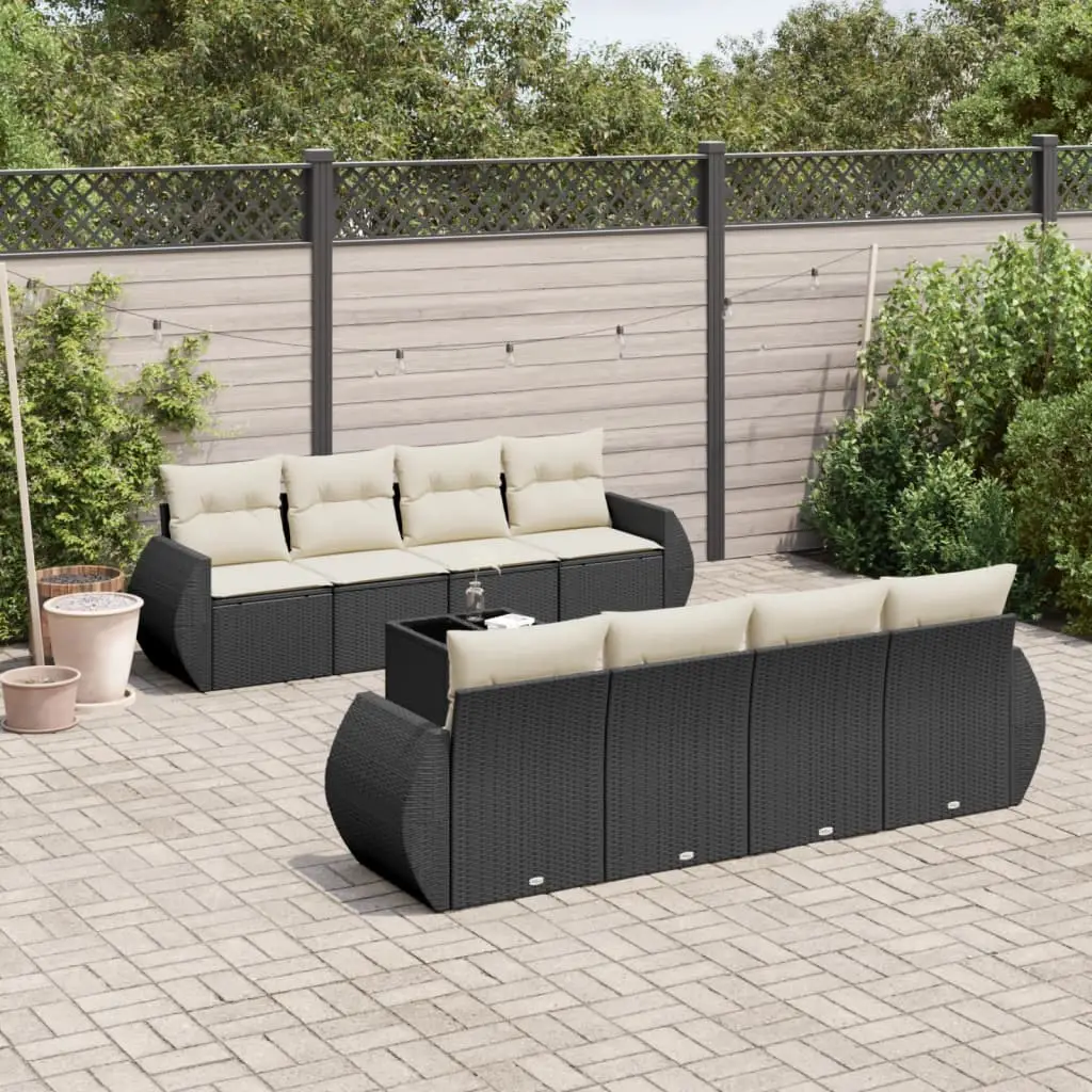 Ensemble de jardin 9 pièces poly rotin modulable avec table pour terrasse Noir et Blanc Crème – ComfortXL Outdoor Living