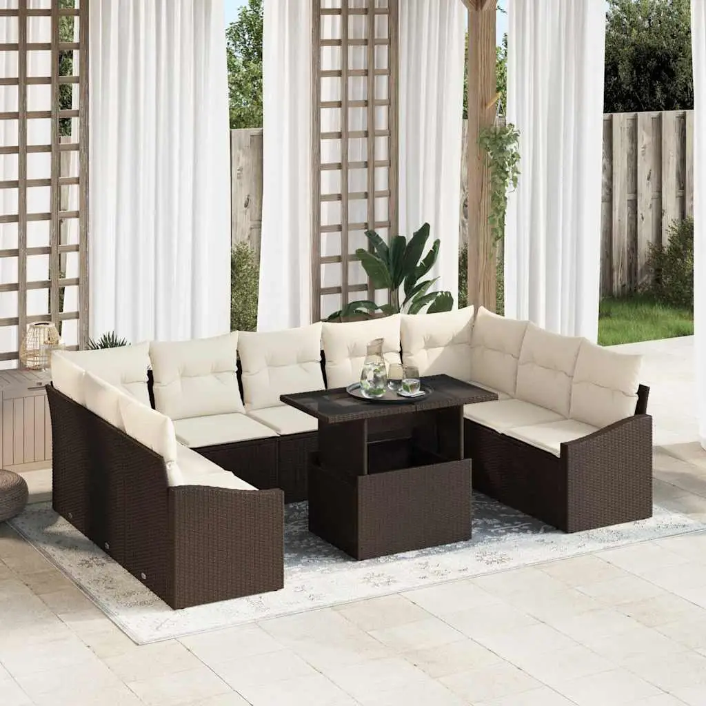 Ensemble Canapé Géant 10 Pièces Marron et Crème Résine Anti-UV Durable – ComfortXL Outdoor Living