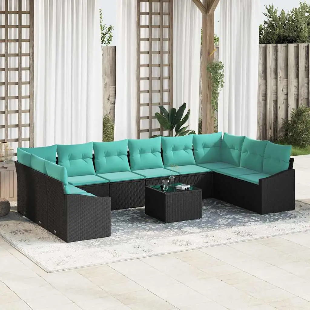 Ensemble de Canapés avec coussin 11 pcs Noir polyrotin vidaXL 3346916