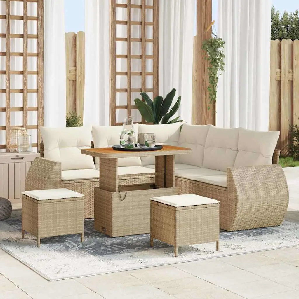 Ensemble d’extérieur 7 places en polyrotin avec table et coussins moelleux Beige – ComfortXL Outdoor Living