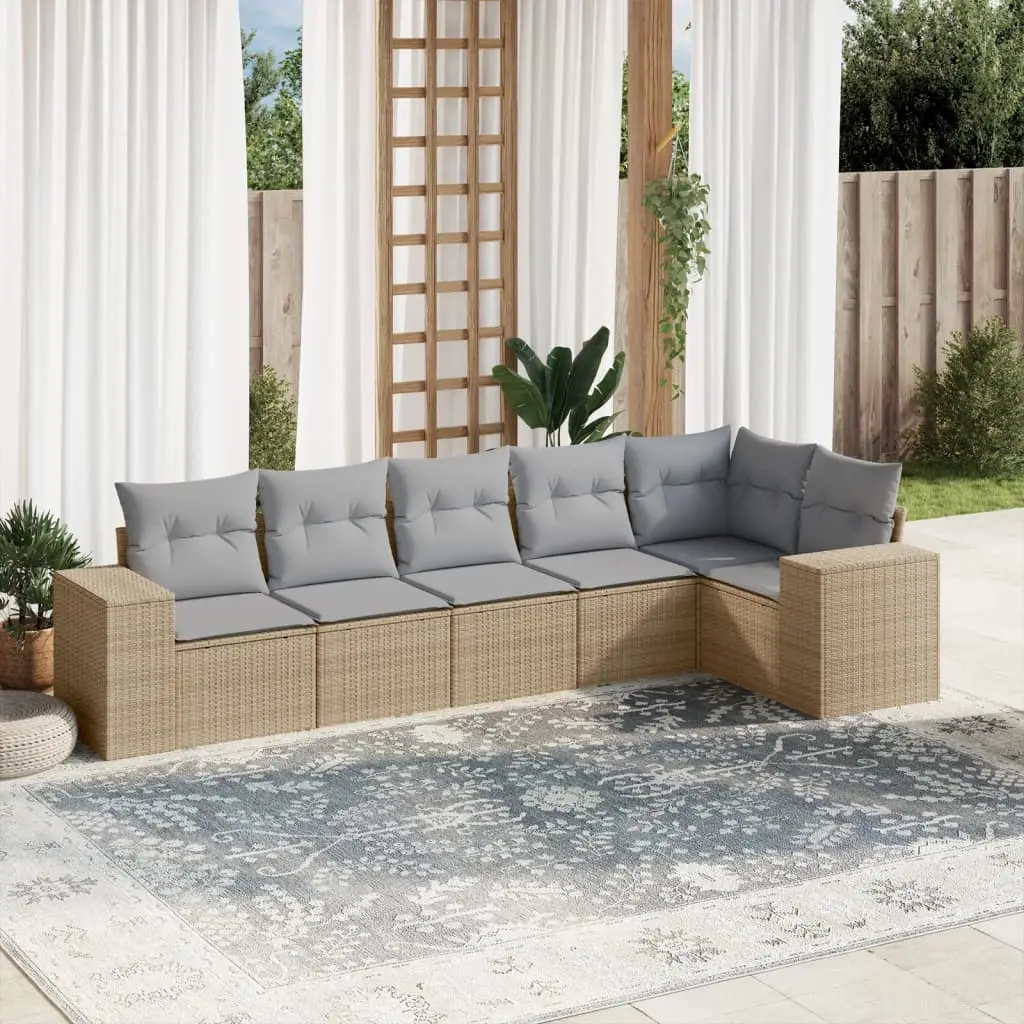 Ensemble d’Extérieur 6 Places en Polyrotin avec Coussins Déhoussables et Rangement pour Jardin Beige – ComfortXL Outdoor Living