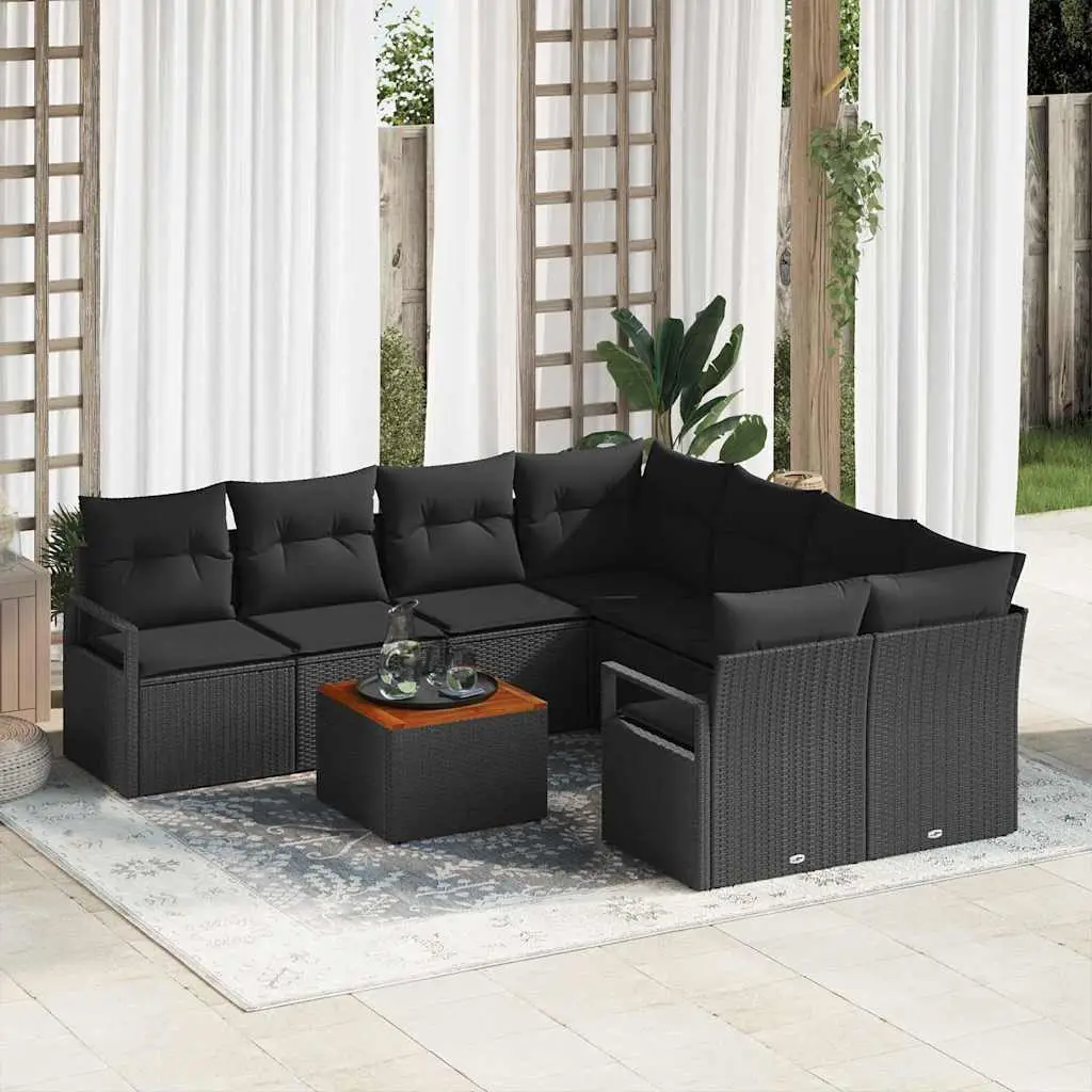 Ensemble de jardin 9 places design modulable en poly rotin avec fauteuils table pour patio Noir – ComfortXL Outdoor Living
