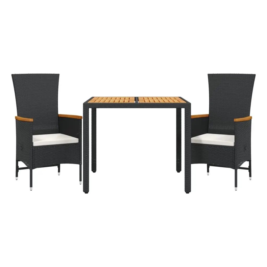 Ensemble de 3 pcs table de jardin et chaises avec coussins – mobilier de jardin Noir-JU2939