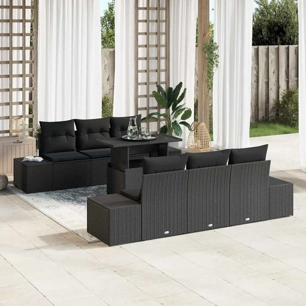 Ensemble de Canapés avec coussin 7 pcs Noir polyrotin vidaXL 3349109
