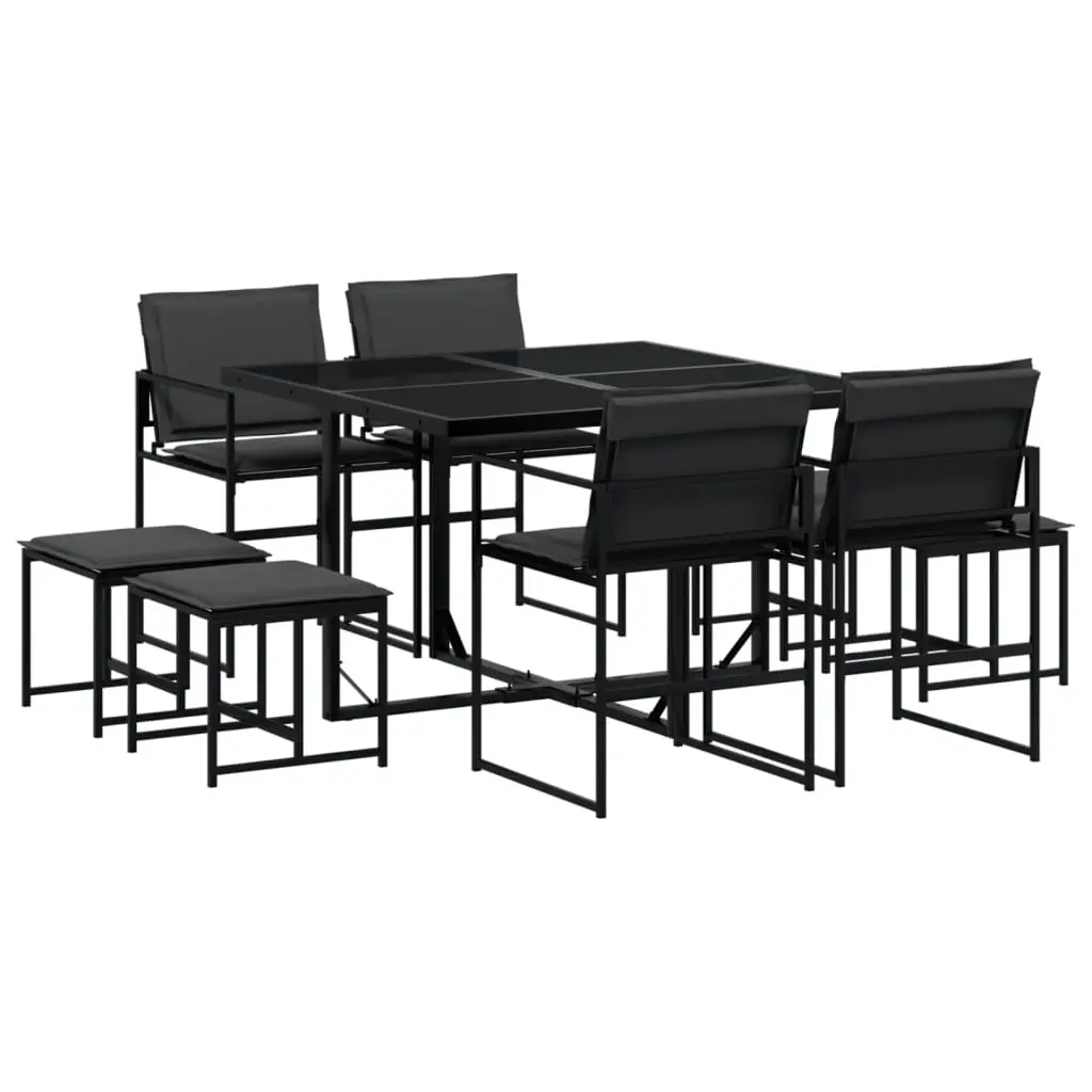 Ensemble de 9 pcs table de jardin et chaises avec coussins – mobilier de jardin noir textilène