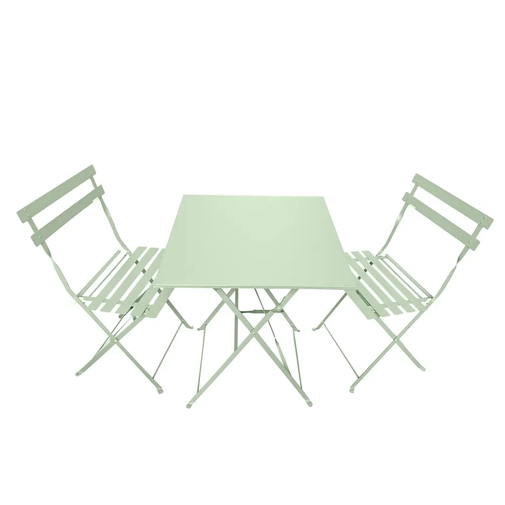 Ensemble de jardin pliable Madalena – Table de bistrot carrée et 2 chaises pour balcon ou terrasse Unité Vert pastel